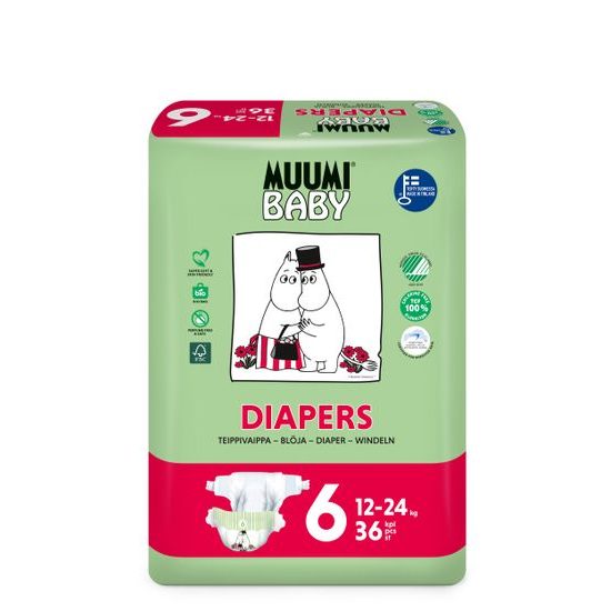 Muumi Baby 6 Junior 12–24 kg (108 ks), měsíční balení eko plen