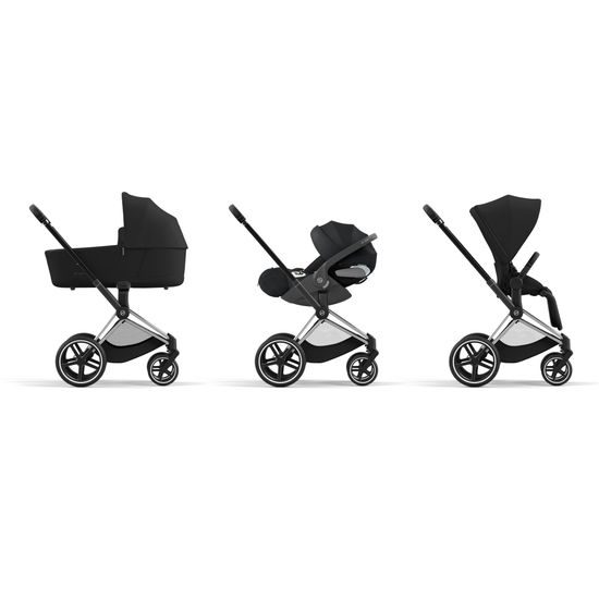 Cybex Priam 4.0 2023 sada Comfort 5v1 Chrome Black podvozek + Potah sezení + korba Lux + Cloud T Plus + Base T