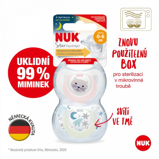 NUK Dudlík silikonový Star DEN & NOC 0-6m 2ks BOX