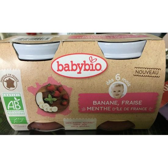 BABYBIO jablko banán a jahody s mátou 2x130 g