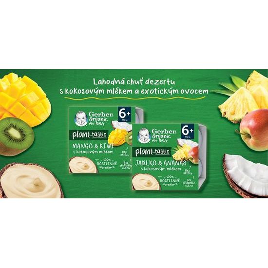 Gerber Organic 100% rostlinný dezert jablko a ananas s kokosovým mlékem 4x90g