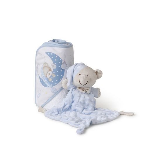 Interbaby SET - OSUŠKA froté 100x100 Medvídek spí + PŘÍTULKA - modrá