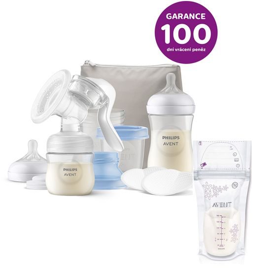 Philips AVENT Odsávačka mateř.mléka manuální, startovní sada + Sáčky na mateřské mléko 180 ml, 25 ks