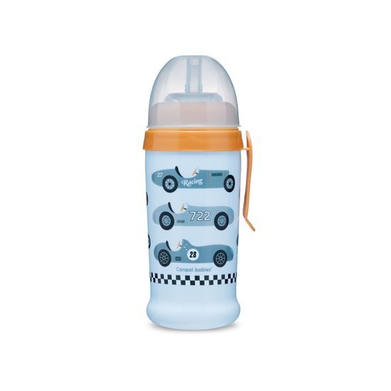 Canpol babies Sportovní láhev se slámkou AUTA 350 ml světle modrá
