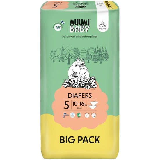 Muumi Baby 5 Maxi+ 10–16 kg (66 ks), eko pleny