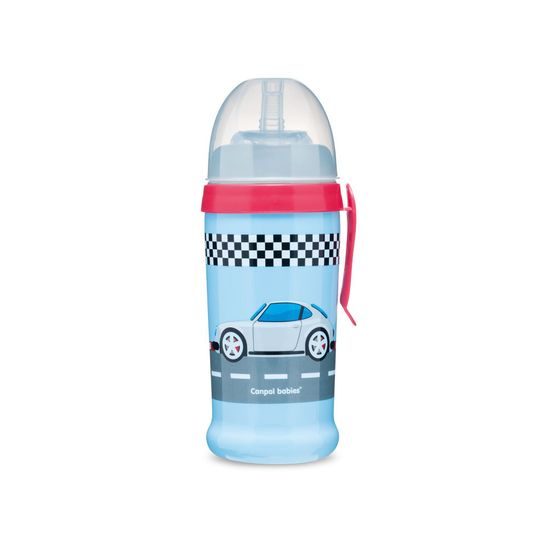 Canpol babies Sportovní láhev se slámkou AUTA 350 ml tmavě modrá
