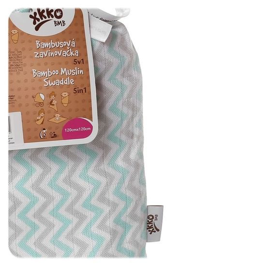 Kikko XKKO BMB Bambusová zavinovačka 120x120 Scandinavian Mint Chevron