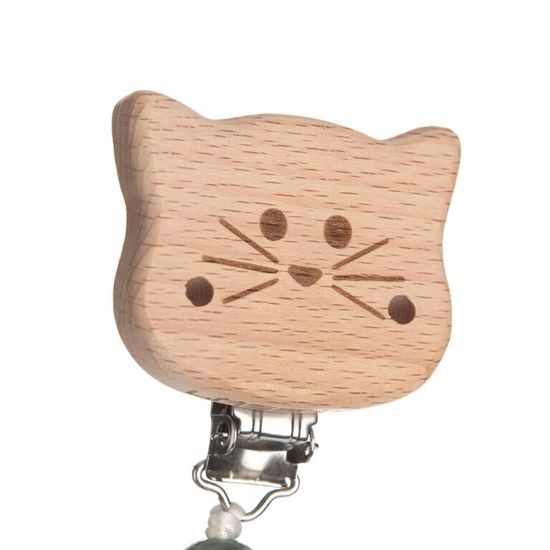 Lässig Soother Holder Wood/Silicone Little Chums cat