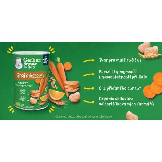 Gerber Organic křupky s mrkví a pomerančem 35g