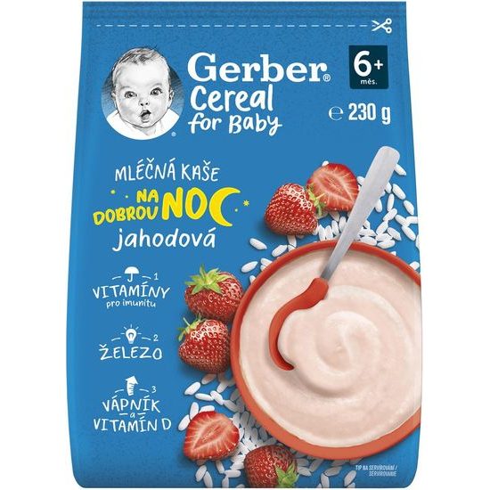 Gerber Cereal Mléčná kaše na dobrou noc jahodová 230g