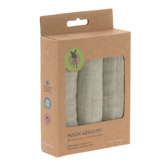 Lässig Muslin Washcloth Set 3 pcs olive