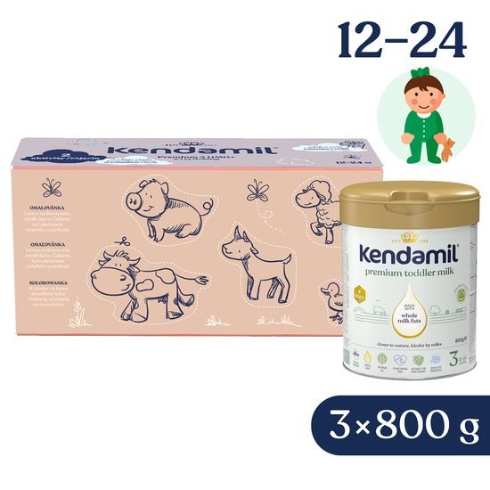 Kendamil Premium 3 HMO+, 2,4 kg (3× 800 g), kreativní balení s dárkem