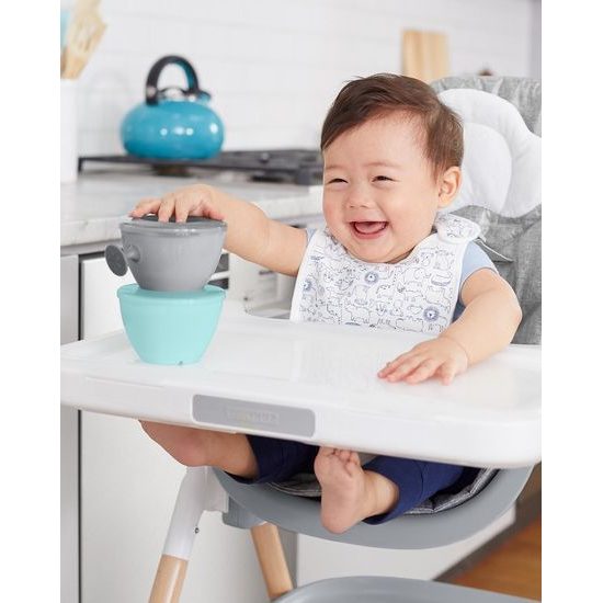 Skip Hop Set jídelní s hrnkem 5 ks Easy-Feed Mealtime Set Teal / Grey 6m+