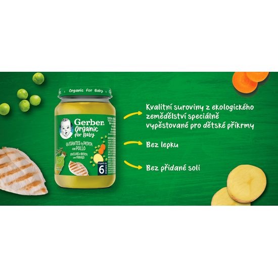 Gerber Organic dětský příkrm hrášek s bramborami a kuřecím masem 190g