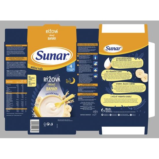 Sunar mléčná kaše rýžová mix příchutí 4m+ 6x210g