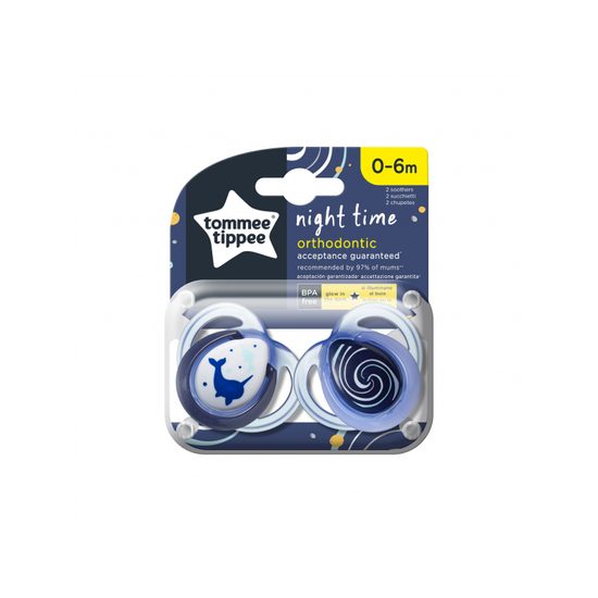 Tommee Tippee šidítko C2N silikon Night 2ks 0-6m