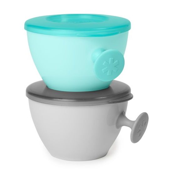 Skip Hop Misky s víkem a držákem Easy Grab Grey, Teal 2 x 240ml, 3m+