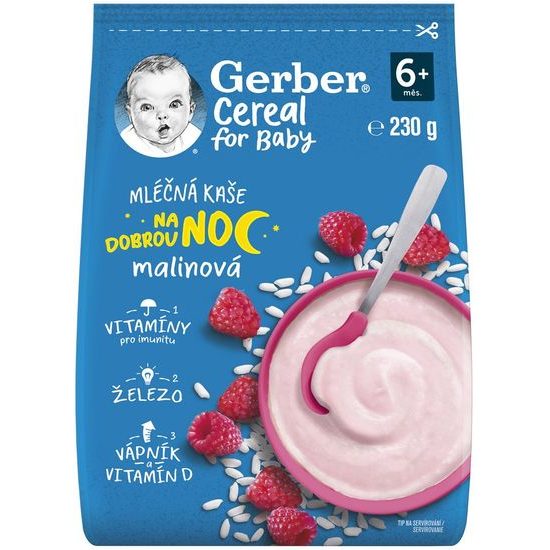 Gerber Cereal Mléčná kaše na dobrou noc malinová 230g