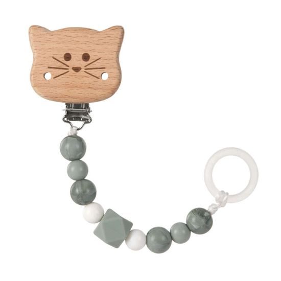 Lässig Soother Holder Wood/Silicone Little Chums cat