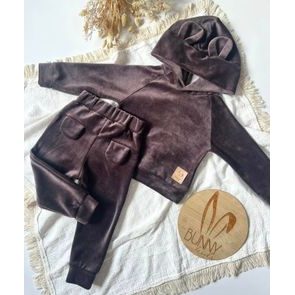 Bunnykids Semišková mikina + tepláčky Medvídek ČOKOLÁDOVÁ