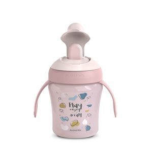 Mushie Silikonový hrneček s brčkem NATURAL