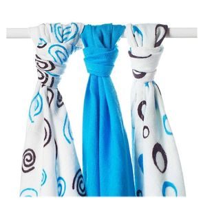 Kikko Bambusové pleny XKKO®BMB 70x70cm Spirals&Bubbles CYAN MIX 3ks