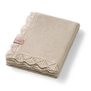 BabyOno Pletená dětská deka bambusová ozdobný lem SVĚTLE BÉŽOVÁ