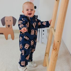 Eevi Dětská kombinéza z teplákoviny zateplená Puppy Playtime TMAVĚ MODRÁ