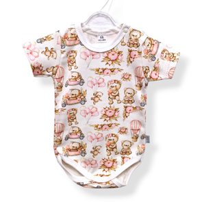 Le Bebe Body krátký rukáv Růžoví medvídci a balónky