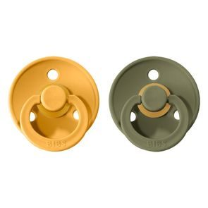 BIBS Colour Dudlíky kaučuk kulaté 0-6m 2ks Honey Bee/Olive