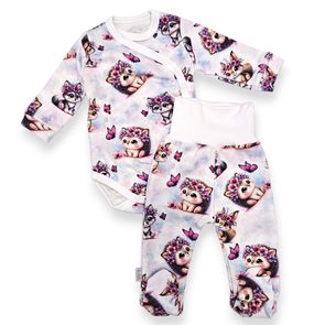 Le Bebe Souprava body + polodupačky Zvířátka a růžoví motýlci