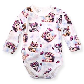Le Bebe Body dlouhý rukáv Zvířátka a růžoví motýlci