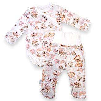 Le Bebe Souprava body + polodupačky Růžový méďa a hračky