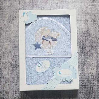 Interbaby Osuška froté + hřeben/kartáč Medvídek Love BÍLO-RŮŽOVÁ