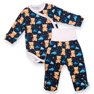 Le Bebe Souprava body + polodupačky Méďa a noční obloha