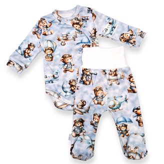 Le Bebe Souprava body + polodupačky Méďa a letadla