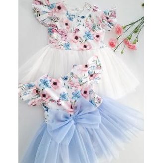 Helen Tylové šaty Pink Flowers s bílou sukýnkou