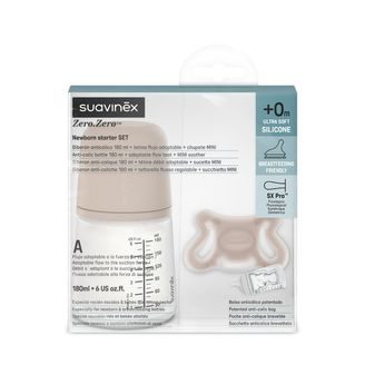 Suavinex Zero Zero sada láhev 180ml "A" + dudlík -2/+2m