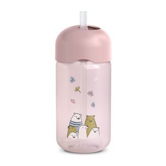 Suavinex Bear láhev s brčkem 340ml RŮŽOVÁ