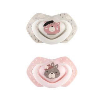 Canpol babies Dudlík 0-6m silikon symetrický 2ks Bonjour Paris RŮŽOVÁ