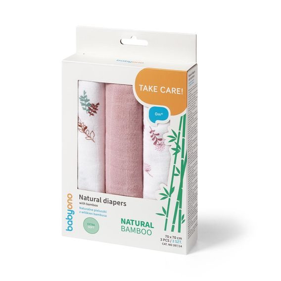 BabyOno Bambusové pleny 3ks RŮŽOVÁ Kytičky