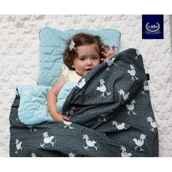 La Millou Luxusní dětská deka Velvet-Cotton s výplní vel.L, BLUE HAWAIIAN BIRDS - DENIM
