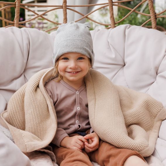 BabyOno Pletená dětská deka s beránkem BÉŽOVÁ