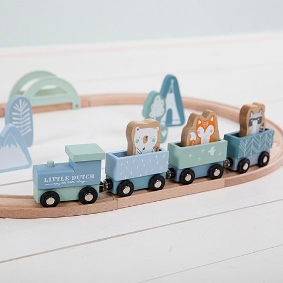 Little Dutch Dřevěný vláček s dráhou - ADVENTURE BLUE