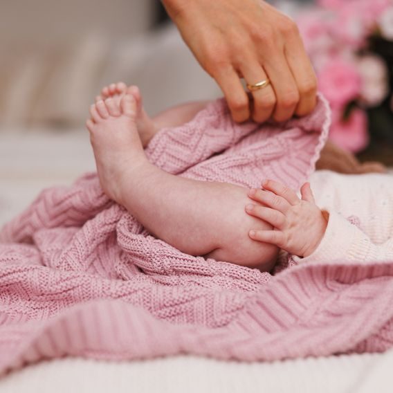 BabyOno Pletená dětská deka bavlněná RŮŽOVÁ