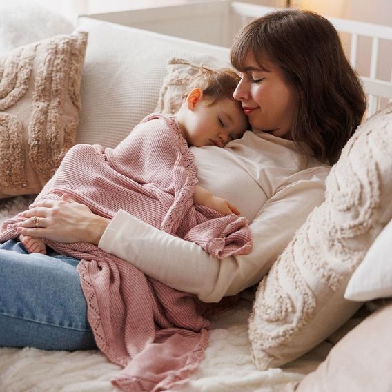 BabyOno Pletená dětská deka bambusová ozdobný lem RŮŽOVÁ