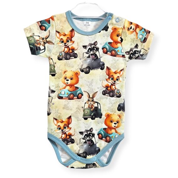 Le Bebe Body krátký rukáv Zvířátka za volantem