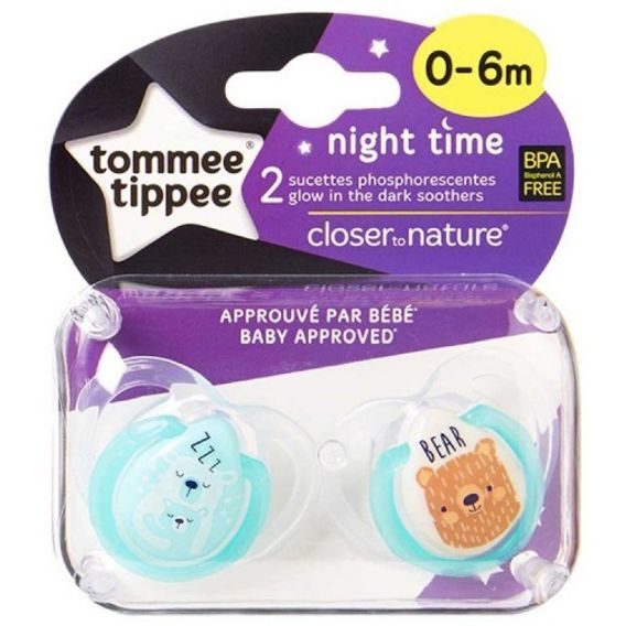 Tommee Tippee Šidítko C2N silikon NIGHT Tyrkys 0-6m, 2ks