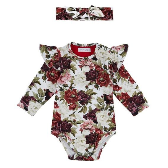 Ewa Collection Body dlouhý rukáv + čelenka RED FLOWERS