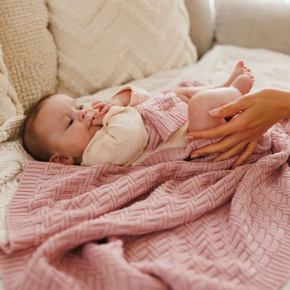 BabyOno Pletená dětská deka bavlněná RŮŽOVÁ